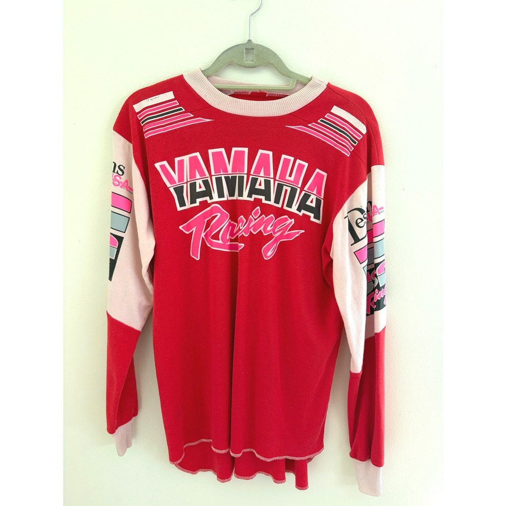 Vintage Yamaha Racing Jersey Red Pink Long Sleeve Motocross Shirt Mens